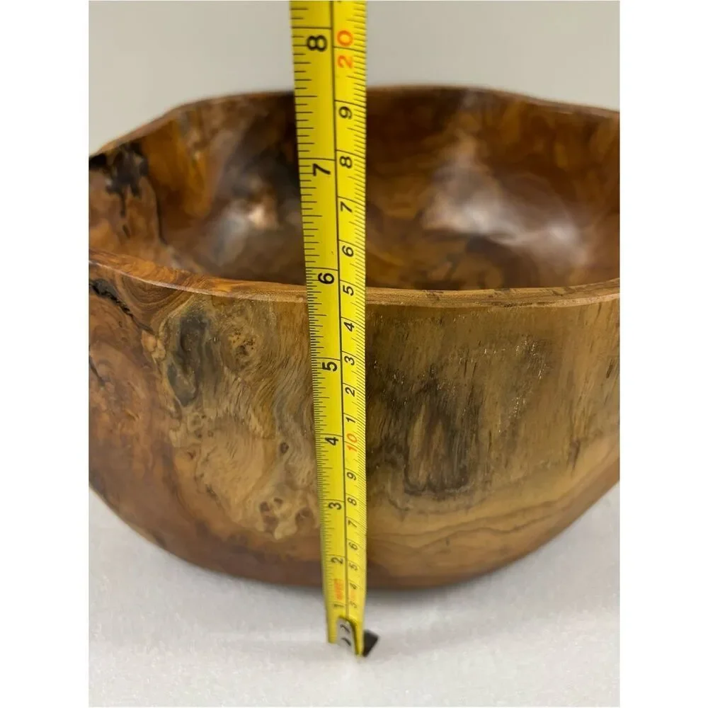 Vintage Pottery Barn Organic Teak Carved Wood Decorative Bowl - Natural Brown